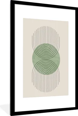 Produktbild von MuchoWow® Gerahmtes Poster Kreis - Linien - Abstrakt - Grün 60x90 cm - Poster mit Schwarzem Bilderrahmen Wandposter Rahmen Foto Bilder - Dekoration - Wandposter Wohnzimmer - Hochwertig