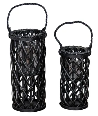 Produktbild von 2er Set Laterne Windlicht H40cm H31cm Schwarz Holz Weiden Kerzenhalter Garten