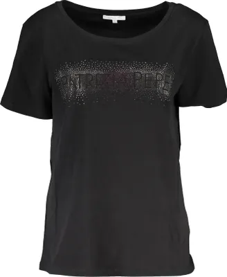 Image de Elégant t-shirt noir à manches courtes pour femmes avec éléments contrastés