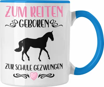 Produktbild von Trendation - Pferde Mädchen Geschenk Tasse Reiten Reiterin Kinder Becher Spruch Lustig Geburtstag Einschulung (Blau)