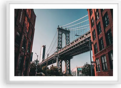 Produktbild von Gerahmtes Poster - Weißer Rahmen - Manhattan Brücke Brücke - 70x50 cm - Wand Bild - Wanddeko - Wandbilder - Kunstposter - Wandposter - Bilderrahmen - Bilder - Kunstdruck - P2WAA70x50-4675
