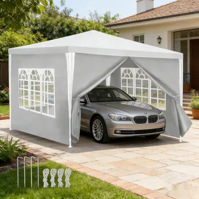 Immagine prodotto di Tenda da festa ISOISL, 3x3 metri, impermeabile, con pareti laterali e finestre, ideale per feste in giardino, barbecue e matrimoni, colore bianco