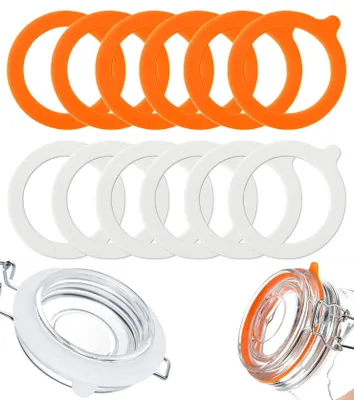 12 Silikon-Dichtungsringe für Einmachgläser, 94 x 108 mm, weiß/orange