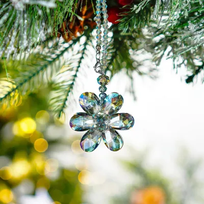 Image de Rétroviseur de voiture, pendentif en cristal en forme de fleur, arc-en-ciel, décoration suspendue de style Feng Shui, 15 cm