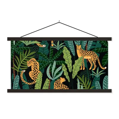 Produktbild von MuchoWow® Textilposter Dschungel - Panther - Muster - Jungen - Mädchen - Pflanzen 60x30 cm mit schwarzem Rahmen - Textilien