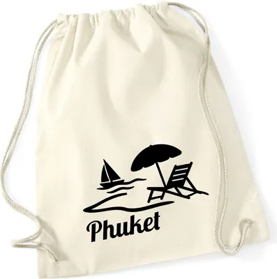 Produktbild von Huuraa Turnbeutel Phuket Inselmotiv Thailand 12 Liter Natural Baumwolle Rucksack Geschenkidee