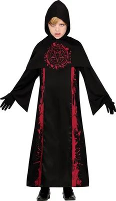 Produktbild von Halloween Hexenmeister Mantel Zauberkünstler Dunkler Magier Kinderkostüm, Größe: 110/116 Farbe: Schwarz