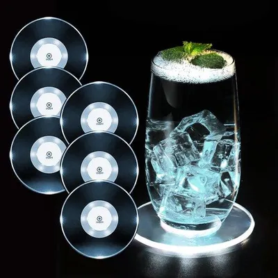 Produktbild von Weiße LED-Untersetzer Set für Getränke, wasserdicht, runde Acryl-Untersteller