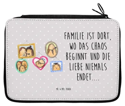 Produktbild von Mr. & Mrs. Panda Etui Igel Familie - Grau Pastell - Geschenk, Mama, Bilder, Federmappe, Bleistiftetui, Muttertag, Schulmäppchen, Federmäppchen, Papa, Stiftetasche