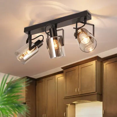 Produktbild von ZMH Deckenlampe Vintage Deckenstrahler 3 Flammig E14 Deckenspot Rauchgrau Glas Deckenbeleuchtung für Schlafzimmer Flur Küche (Ohne Lichtquelle)