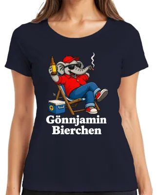 Obrázek produktu pro Tričko pro dámy, motiv "Gönnjamin Bierchen Elefant Bier Cool Chill", barva tmavě modrá, velikost XL