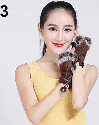 Produktbild von Damenmode Winter Warm Imitation Kaninchen Haar Faux Leder Fingerlose Handschuhe - (Kaffee)
