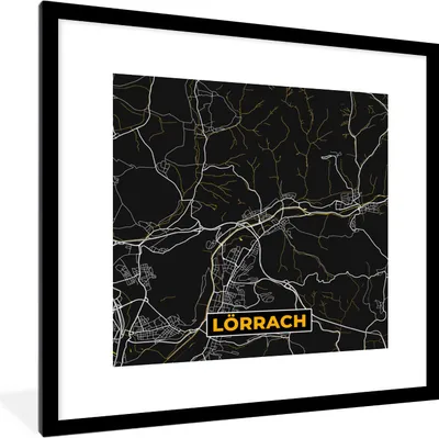 Produktbild von MuchoWow® Gerahmtes Poster Stadtplan - Karte - Lörrach - Gold - Deutschland - Karte 40x40 cm - Poster mit Schwarzem Bilderrahmen Wandposter Rahmen Foto Bilder - Poster - Plakat im Rahmen