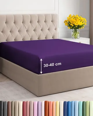 Produktbild von Spannbettlaken 90 x 200 cm, Violett – 40 cm tiefe Ecken – Hochwertiges Mikrofaser-Spannbettlaken – Weich, knitterfrei und bügelfrei, atmungsaktiv, hypoallergen,  Standard 100