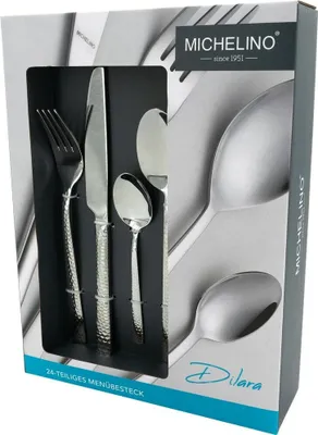 Image de MICHELINO Set de couverts 24 pièces série Dilara pour 6 personnes Acier inoxydable Usage multiple pour la maison Couteau Fourchette Cuillère Cuisine