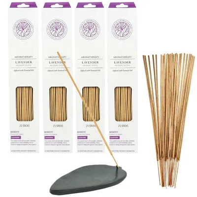 Immagine prodotto di Bastoncini d'incenso aromaterapia lavanda 100 bastoncini incl. porta bastoncini d'incenso in pietra ollare
