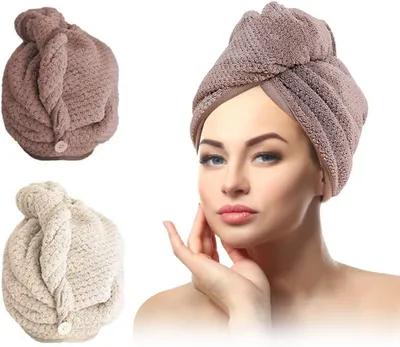 Produktbild von Turban Handtuch,Haarturban,Handtuch Haare,Handtuch Kopftuch,Kopfhandtuch mit knopf mikrofaser schnell trocknend,Haar trocknendes Tuch fš¹r alle haartypen - 2 Stš¹ck