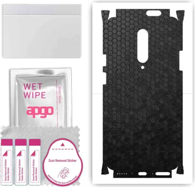 Produktbild von apgo Rückseite + Seiten Schutzfolie, Skin, kompatibel mit OnePlus 7 Pro, Hinten Displayschutzfolie aus Vinylfolie, kratzfest, einfache Montage - Schwarze Honigwabe