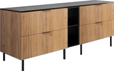 Produktbild von Badezimmerschrank, Eiche Craft / Schwarz + schwarzer Griff, 180 x 77 x 46 cm
