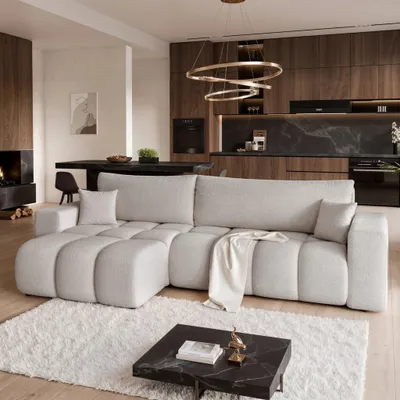 Produktbild von Universelles Ecksofa Liverno XL mit Schlaffunktion Centaur 14 Hellgrau Boucle Bettkasten