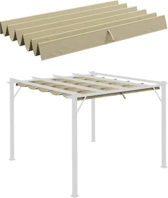 Zdjęcie produktu dla Wymienny dach Outsunny do pergoli 3 x 3 m, wodoodporny, chowany daszek falisty z otworami odprowadzającymi deszcz, odporna na zimę osłona przeciwsłoneczna do ogrodu, tarasu, beżowa
