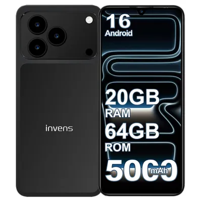 Produktbild von invens Note 17P Android 16 Smartphone Handy Ohne Vertrag  - 20GB+64GB - 6.9" HD+ 5000mAh 16MP+8MP Simlockfreie Handys 4G Dual SIM/GPS, Schwarz