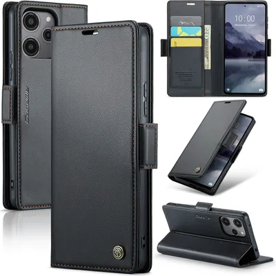 Produktbild von Hülle für Xiaomi Redmi 12 5G/4G /Poco M6 Pro 5G, Leder Brieftasche Kartenfach Schutzhülle mit Standfunktion Schwarz