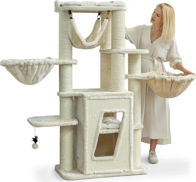 Produktbild von HAPPYPET Kratzbaum stabil 'Pepper' 157 cm - Premium XXL Katzenbaum für große Katzen mit Natursisal, Maine Coon, 12 cm Stämme, Creme