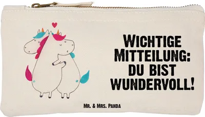 Produktbild von Mr. & Mrs. Panda kosmetiktäschchen Einhorn Mitteilung Größe S Klein - Weiß - Geschenk, Witzig, Kulturtasche, Waschbeutel, Liebe, Unicorn, Einhörner, Schlampermäppchen