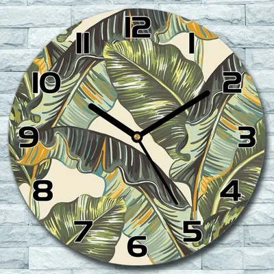 Produktbild von Wanduhr aus Glas Rund fi 30 Palmblätter Quarz Deko Schlafzimmer Büro