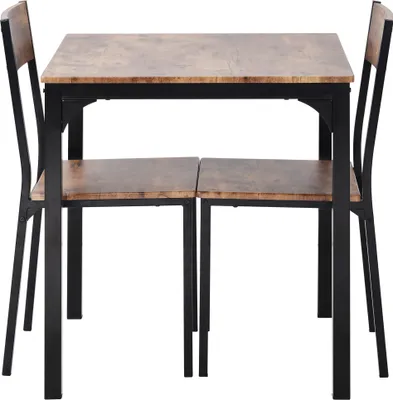 A dining set with a table and two chairs, presented against a white background.