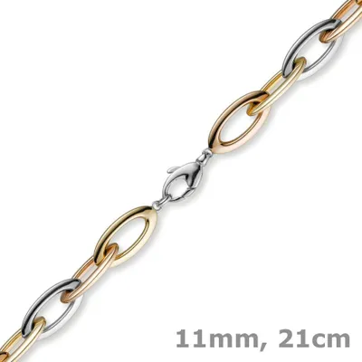 Produktbild von 11mm Armband Spitzanker Phantasiekette aus 585 Gold gelb/weiß/rot, 21cm