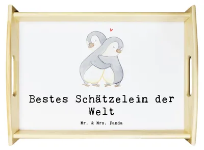 Produktbild von Mr. & Mrs. Panda Serviertablett Pinguin Bestes Schätzelein der Welt - Weiß - Geschenk, holz, Frau, Freund, Servier Tablett, Schatz, Mann, Geschenkidee, Freundin, Deko