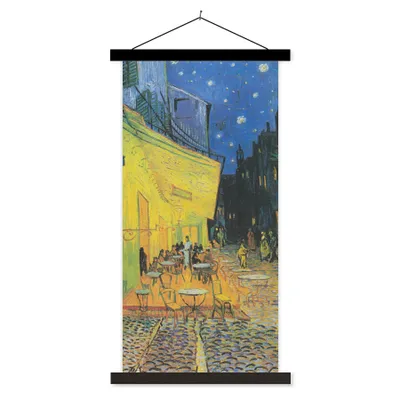 Produktbild von MuchoWow® Textilposter Caféterrasse bei Nacht - Vincent van Gogh 60x120 cm mit schwarzem Rahmen - Magnete