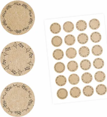 Produktbild von 24 Universaletiketten - Blumenranke Kraftpapieroptik - rund 4 cm Ø - Haushaltsetiketten Sticker Aufkleber
