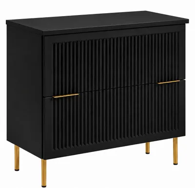 Productafbeelding van Badkamermeubel, staand model, 80 cm breed, met geribbeld front van 18 mm, zwart + mat zwart, handgrepen in twee kleuren, afmetingen: 80 x 46 x 73,6 cm, AI-gegenereerde afbeelding