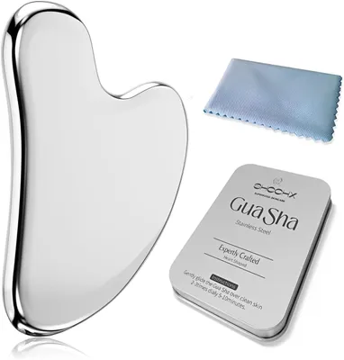 Produktbild von Gua Sha: Edelstahl-Gesichtsroller, Guasha-Stein zur Straffung der Kieferpartie und zur Reduzierung von Schwellungen im Gesicht