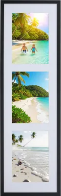 Produktbild von Multiframe Collage Bilderrahmen Holz Fotos Massivholz Bilderrahmen mit Passepartout & bruchsicherem Kunststoffglas Quer & Hochformat Wandrahmen S111 - Farbe: Schwarz | Format: 3x 13x18 H