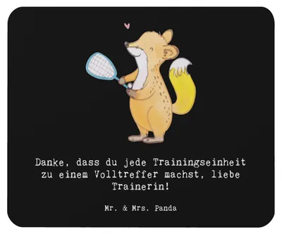 Produktbild von Mr. & Mrs. Panda Mauspad Squash Trainerin Danke - Schwarz - Geschenk, laptop mousepad, Sportarten, Sportart, Squashcourt, Mouse Pad, Squashtraining, Trainingseinheit
