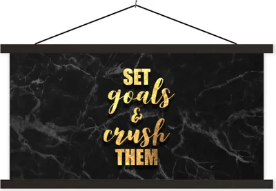 Produktbild von MuchoWow® Textilposter Zitat - Motivation - Marmor - Gold 90x45 cm mit schwarzem Rahmen - Klemmleisten