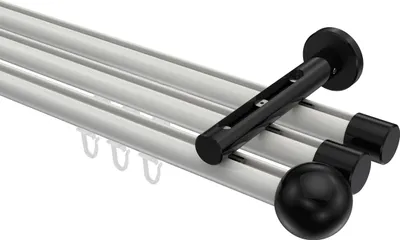 Produktbild von Interdeco Innenlaufstange / Gardinenstange mit Innenlauf Weiß / Schwarz, Typ Siteno Luino (Kugel), 20 mm Ø 3-läufig, 260 cm