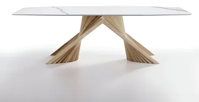 Produktbild von Moderner Weißer Esstisch Marmorplatte Edler Holzgestell