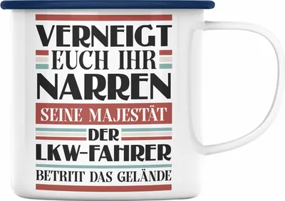 Produktbild von Trendation - LKW Fahrer Geschenk Emaille Tasse Geschenke Zubehör Lustig Mann Lkwfahrer Geschenkidee Emaille Tassen mit Spruch (Blau)