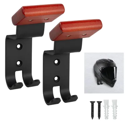 Productafbeelding van Elzusha - Motorhelmhouder Wandmontage met 2 Haken - Koolstofstaal Zwart - 2 Stuks