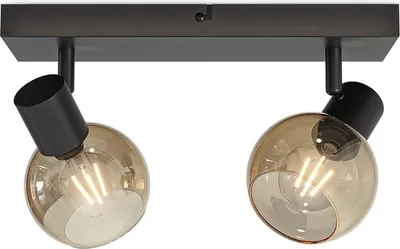 Image de HOFTRONIC - Plafonnier LED 2 spots 40W E14 Verre ambré Noir IP20