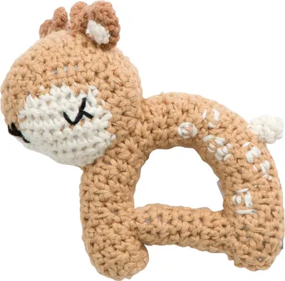 Produktbild von Sebra goldige Baby Häkelrassel Greifling crochet Hirsch Sika hellbraun