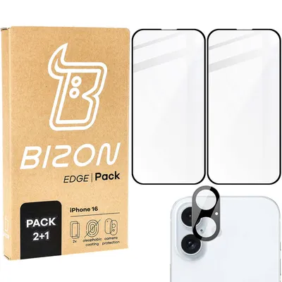 Produktbild von 2x Glas + Kameraobjektiv Bizon Edge 2 Pack für iPhone 16