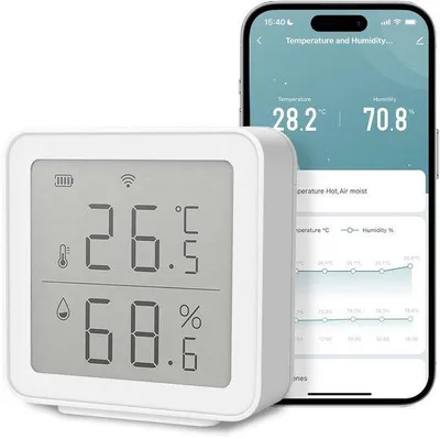Produktbild von Thermometer und Luftfeuchtigkeitsmessgerät mit WiFi und Bluetooth für Temperatur- und Feuchtigkeitsmessungen