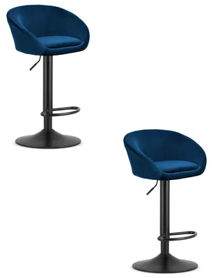 Immagine prodotto di Set di 2 sgabelli bar East in velluto blu e metallo nero
