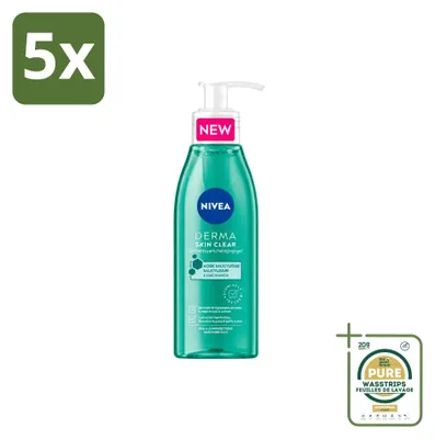 Produktbild von 5 x NIVEA DERMA Skin Clear Reinigingsgel mit Salicylsäure und Niacinamid, 150 ml - Vorratspackung - 5 Stücke